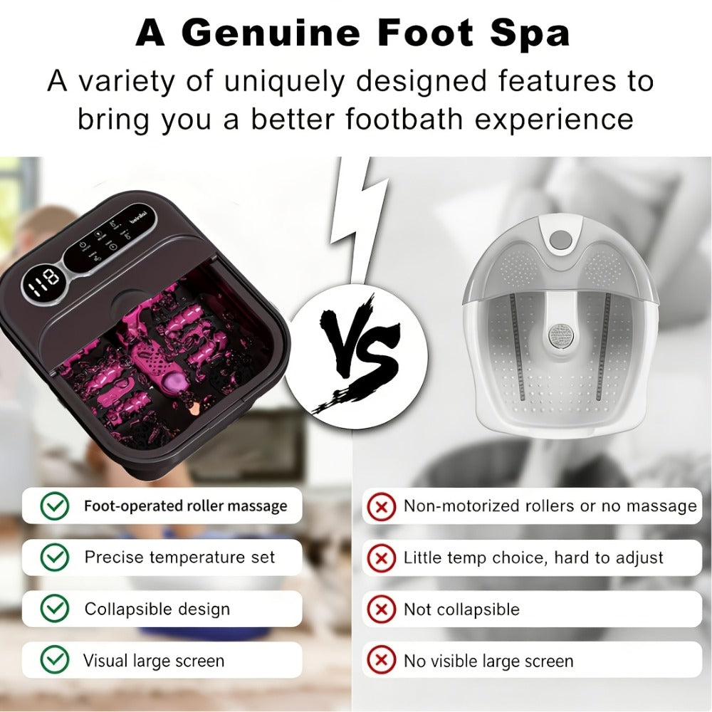 Foldable Foot Spa Bath Massager with Heating, Temperature-Controlled Foot Soak Basin with Massage Rollers