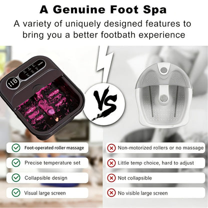 Foldable Foot Spa Bath Massager with Heating, Temperature-Controlled Foot Soak Basin with Massage Rollers