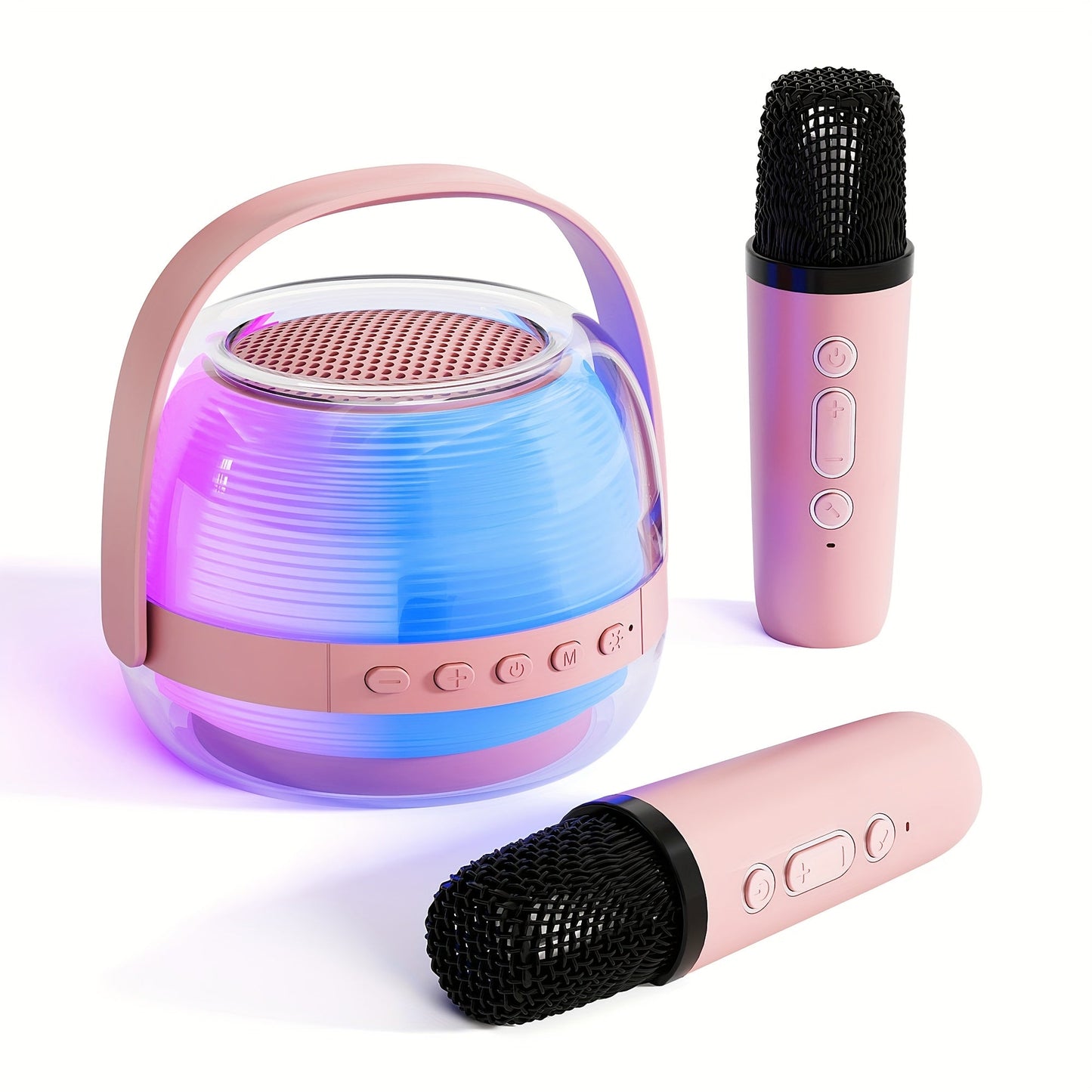 Portable Karaoke Machine with 2 Wireless Microphones, 3-Piece Bluetooth Speaker Set, Ambient Night Lamp Lighting