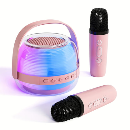 Portable Karaoke Machine with 2 Wireless Microphones, 3-Piece Bluetooth Speaker Set, Ambient Night Lamp Lighting