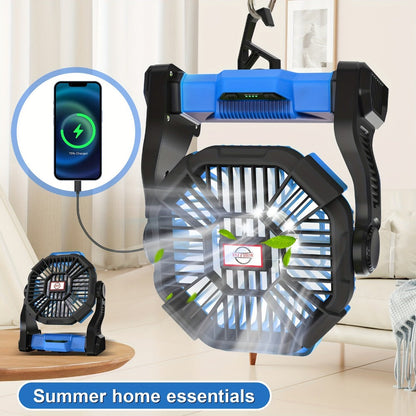 Portable Camping Fan with Hanging Hook, Three-Level Lantern and 12 Color or Style Options Pictured