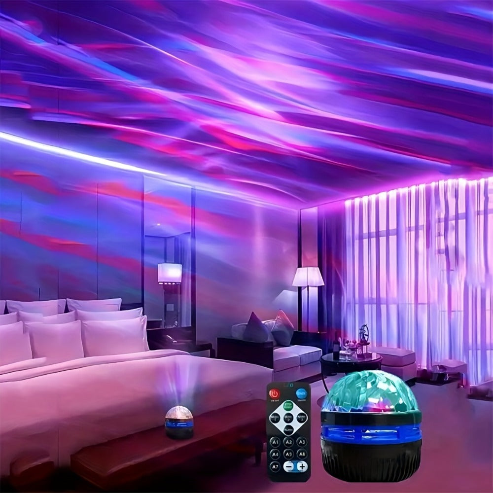 Multicolor LED Water Ripple Night Light USB Plug-and-Play with Remote Control, Color Changing Ambient Projection Lamp for Living Room