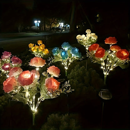 Solar Garden Lights 2-Pack Peony Flower Stakes, 84 LEDs, IP65 and Four Bloom Colors for Yard Decor