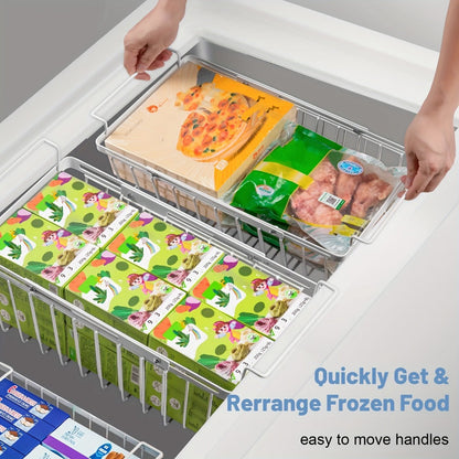 Freezer Organizer Bins, Expandable Chest Freezer Baskets with Hanging Handles – Adjustable Wire Basket 15.6" to 24.3"