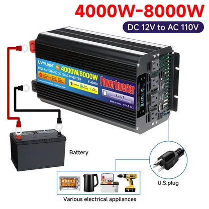 Pure Sine Wave Power Inverter 4000W 8000W Peak DC 12V to AC 110V with LCD Display Remote Control 4 AC for Garden, Patio and Yard Use