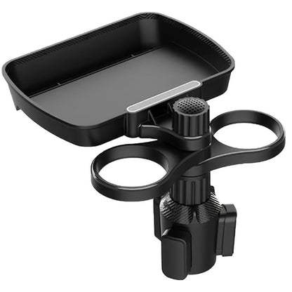 Rotating Car Cup Holder Expander with Dual Drink Rings, 4.3 x 6 Inch Tray, Adjustable Base and Black Finish