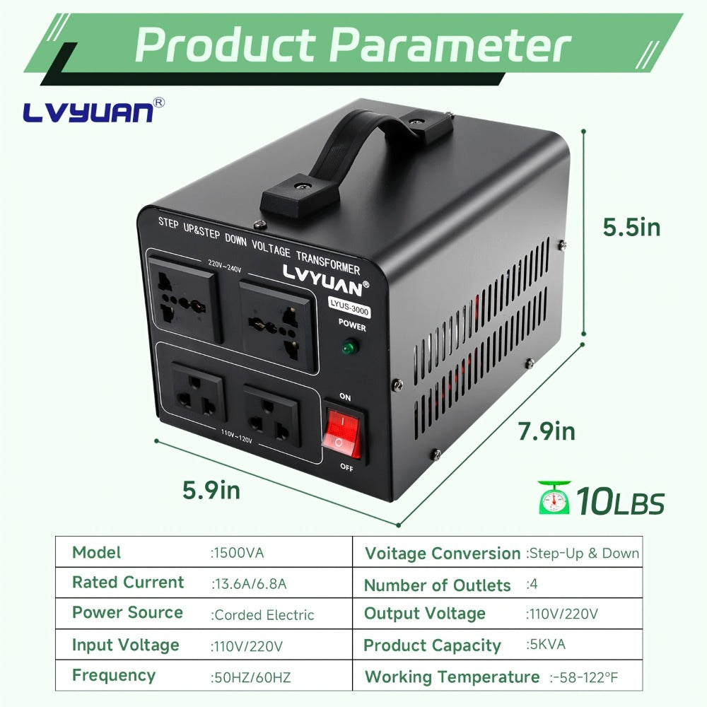Voltage Converter Transformer 1500W Step Up Step Down - Converts 110V-120V to 220V-240V & Vice Versa