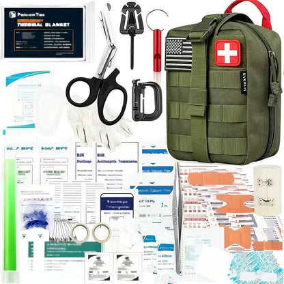 217-Piece Outdoor Tool and First Aid Supply Kit with MOLLE Bag in Nine Color-Labeled Options