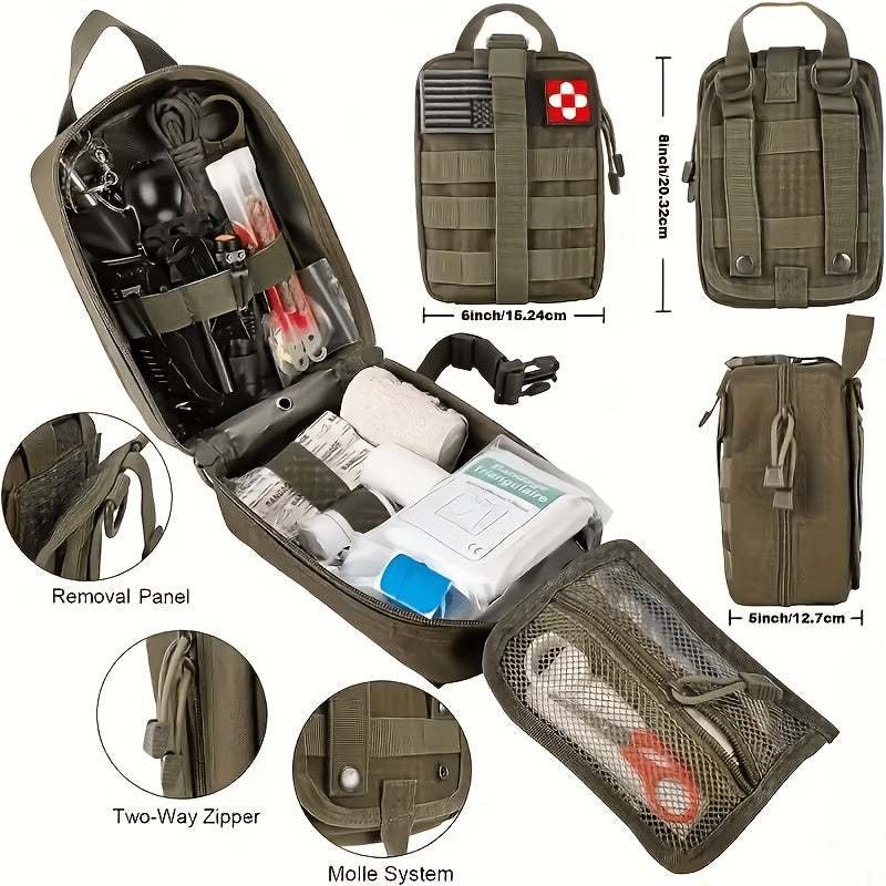 217-Piece Outdoor Tool and First Aid Supply Kit with MOLLE Bag in Nine Color-Labeled Options