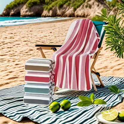 Towel Set 9 or 15 Piece 320GSM Coral Fleece Striped Mix in Five Solid or Mixed Colors for Home and Guest Use