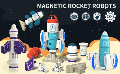 Magnetic Robot Building Toy for Kids Ages 3-5, 33-Piece STEM Stacking Playset with Storage Box, Rocket Robot & Monster Styles