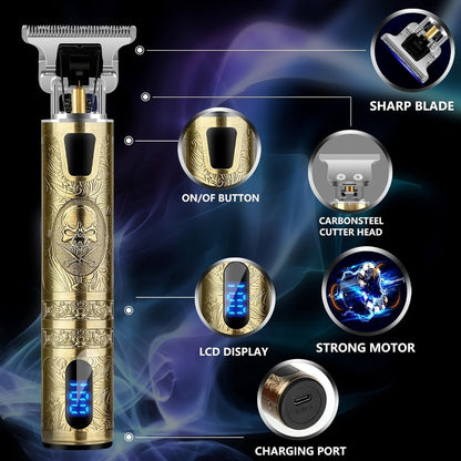 Cordless Hair Clipper for Men with LCD Screen – Electric Beard Trimmer & T-Blade Hair Cutting Kit, USB Rechargeable Grooming Clipper