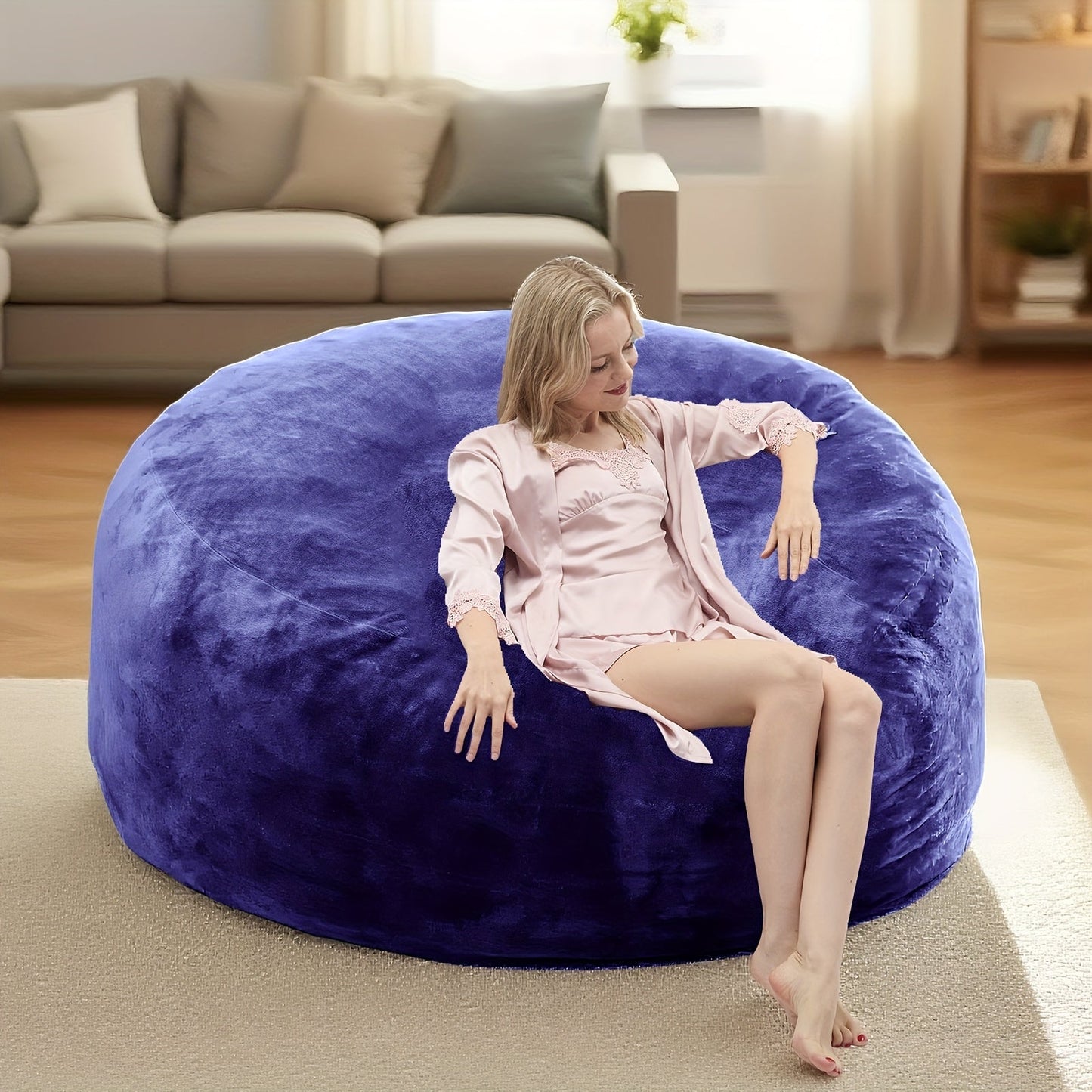 Bean Bag Chair shown in the Blue, 3FT(36"D x 36"W x 28"H) option