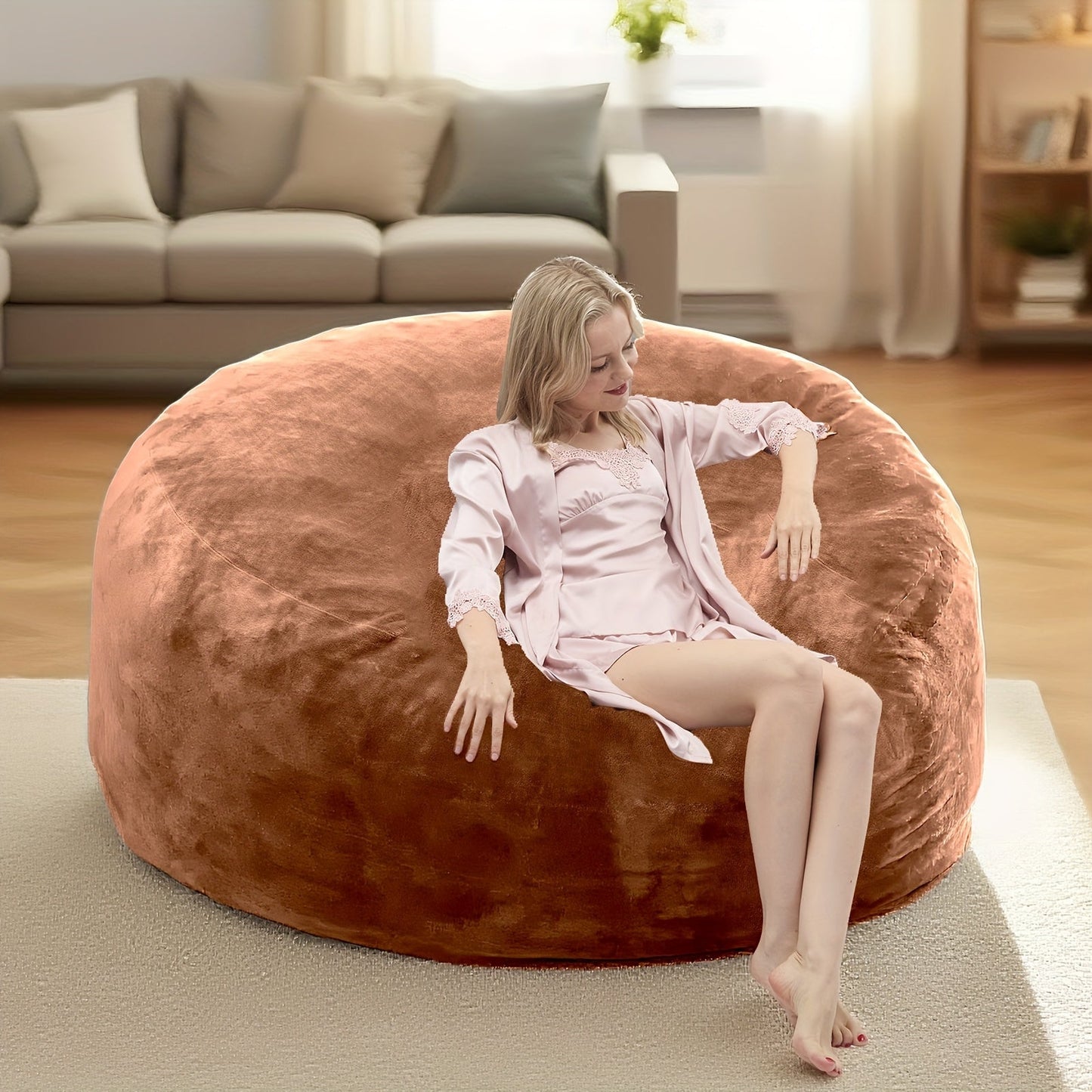 Bean Bag Chair shown in the Brown, 4FT(47"D x 47"W x 28"H) option