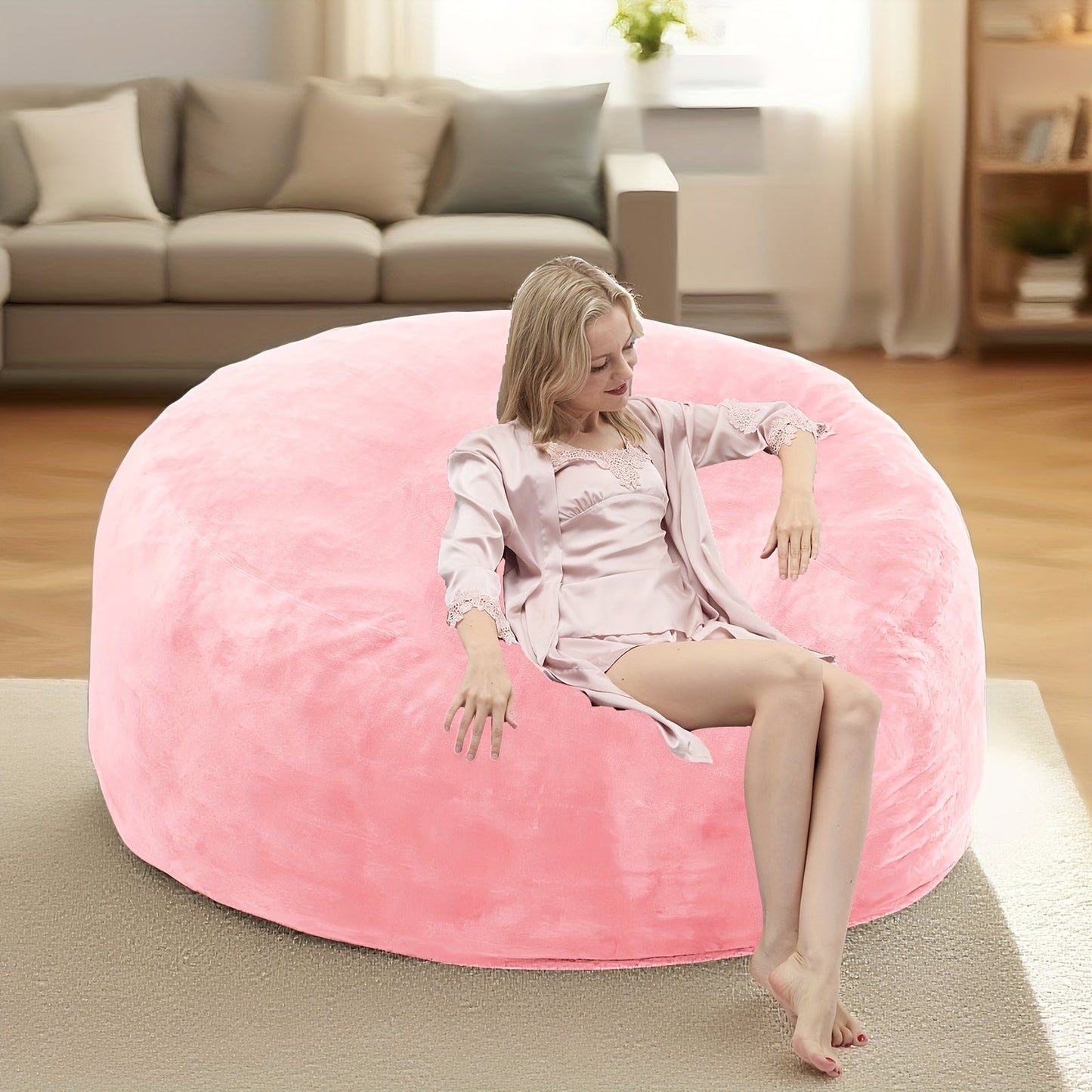 Bean Bag Chair shown in the Pink, 4FT(47"D x 47"W x 28"H) option