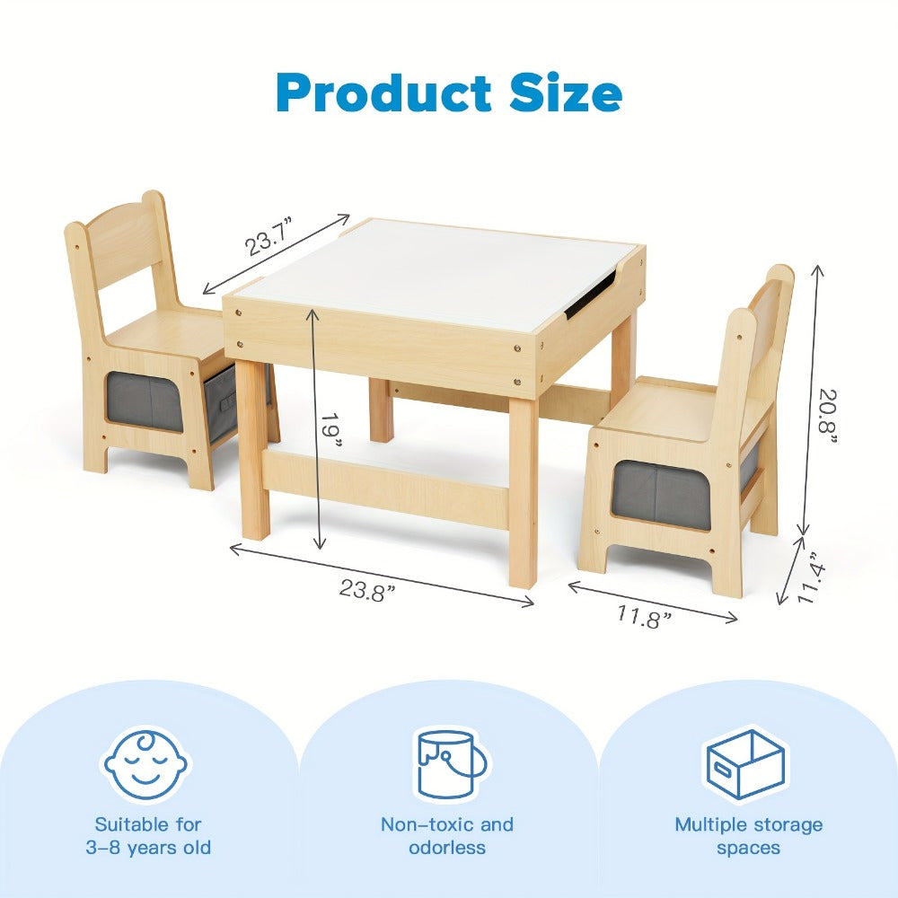 3-in-1 Double-Sided Kids Table And Chair Set with Solid Wood Construction for Kids' Room detail image