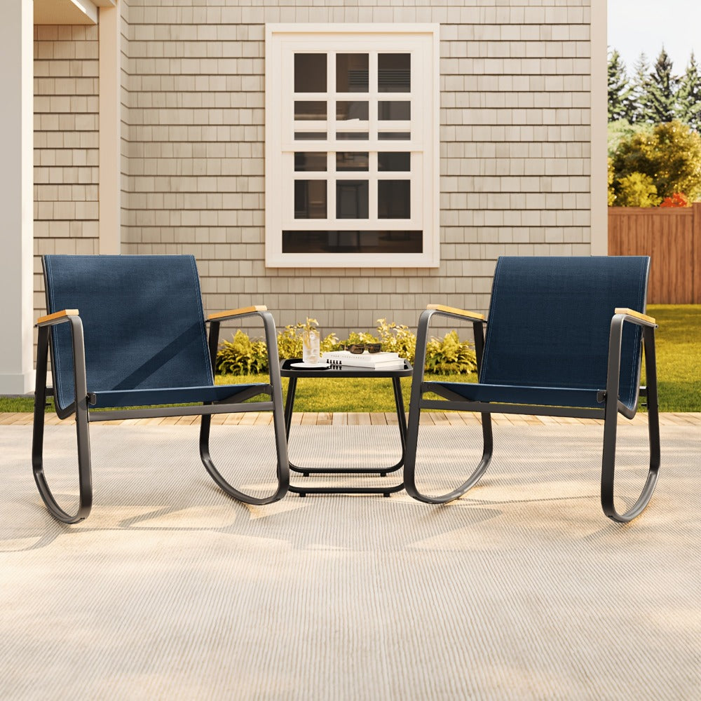 3-Piece Patio Rocking Chair Set with Side Table and Armrests detail image - detail view 5