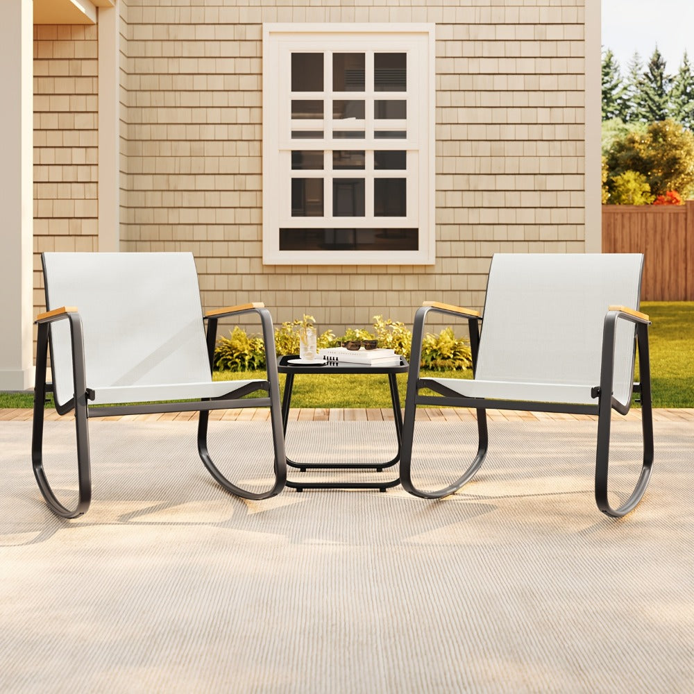 3-Piece Patio Rocking Chair Set with Side Table and Armrests detail image - detail view 7