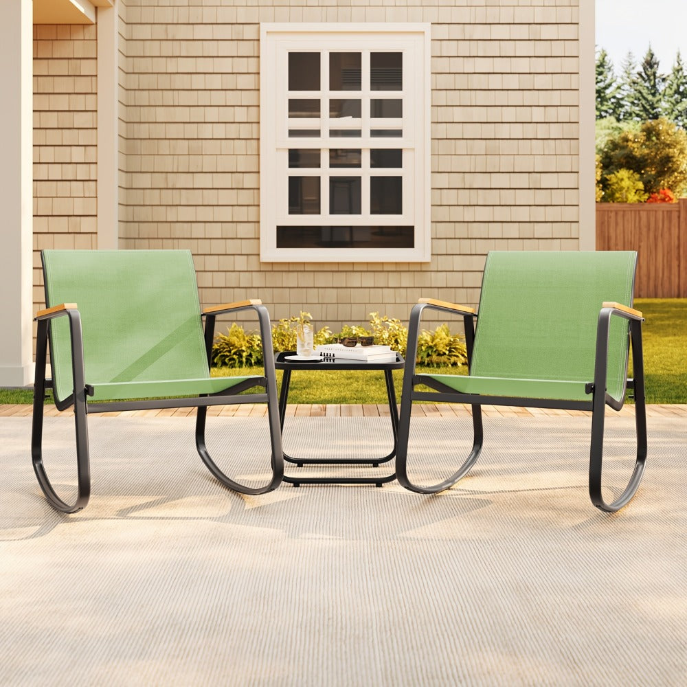 3-Piece Patio Rocking Chair Set with Side Table and Armrests detail image - detail view 9