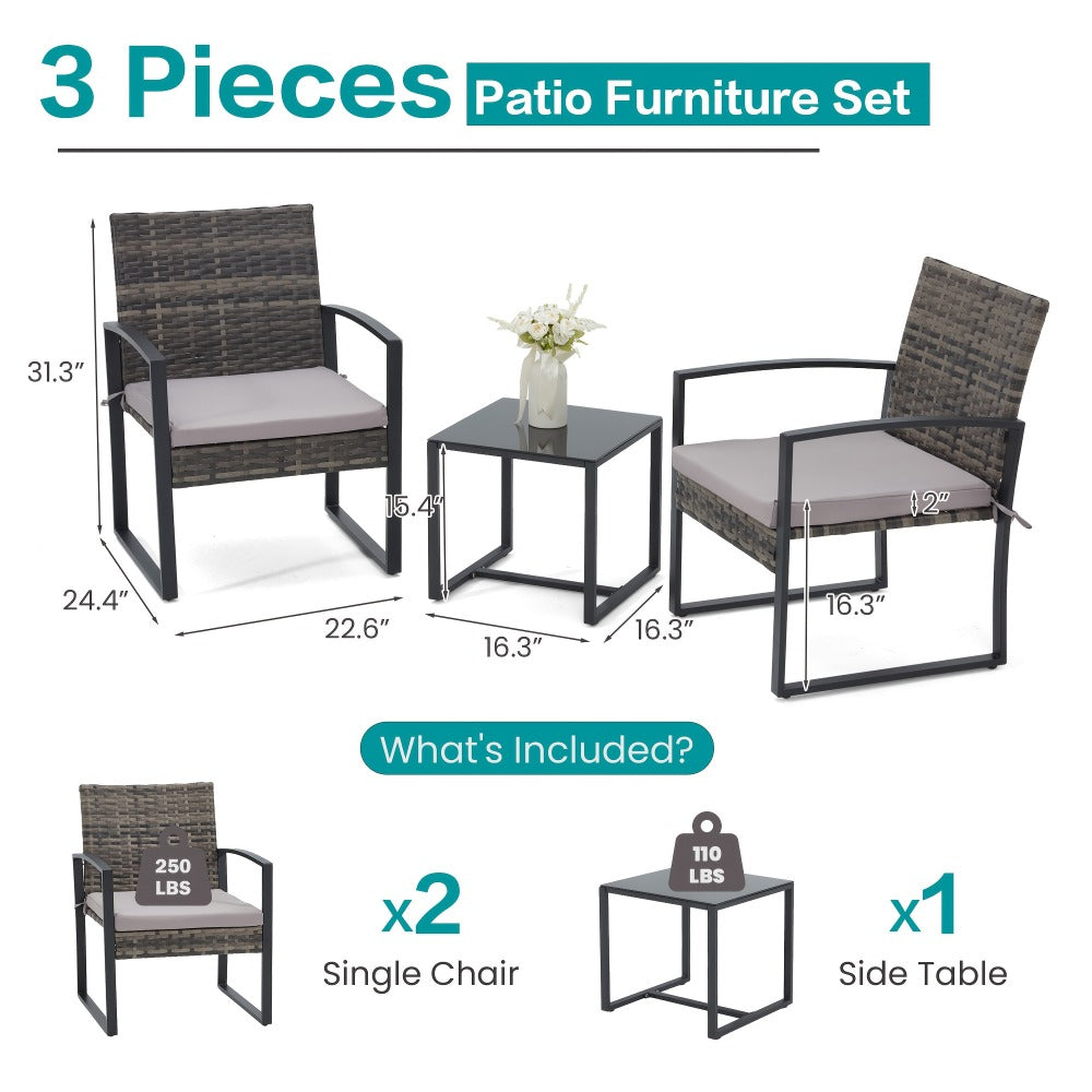 3-Piece Wicker Outdoor Bistro Set with Multiple Color Options for Patio detail image - detail view 9