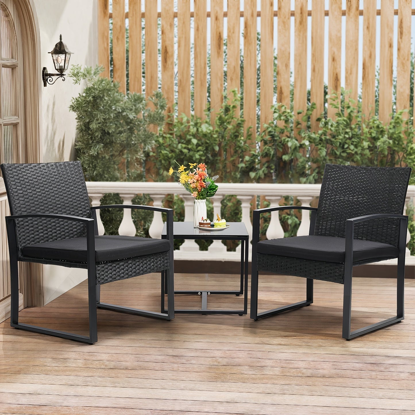 Patio Bistro Set shown in the Black Rattan Black Mat option