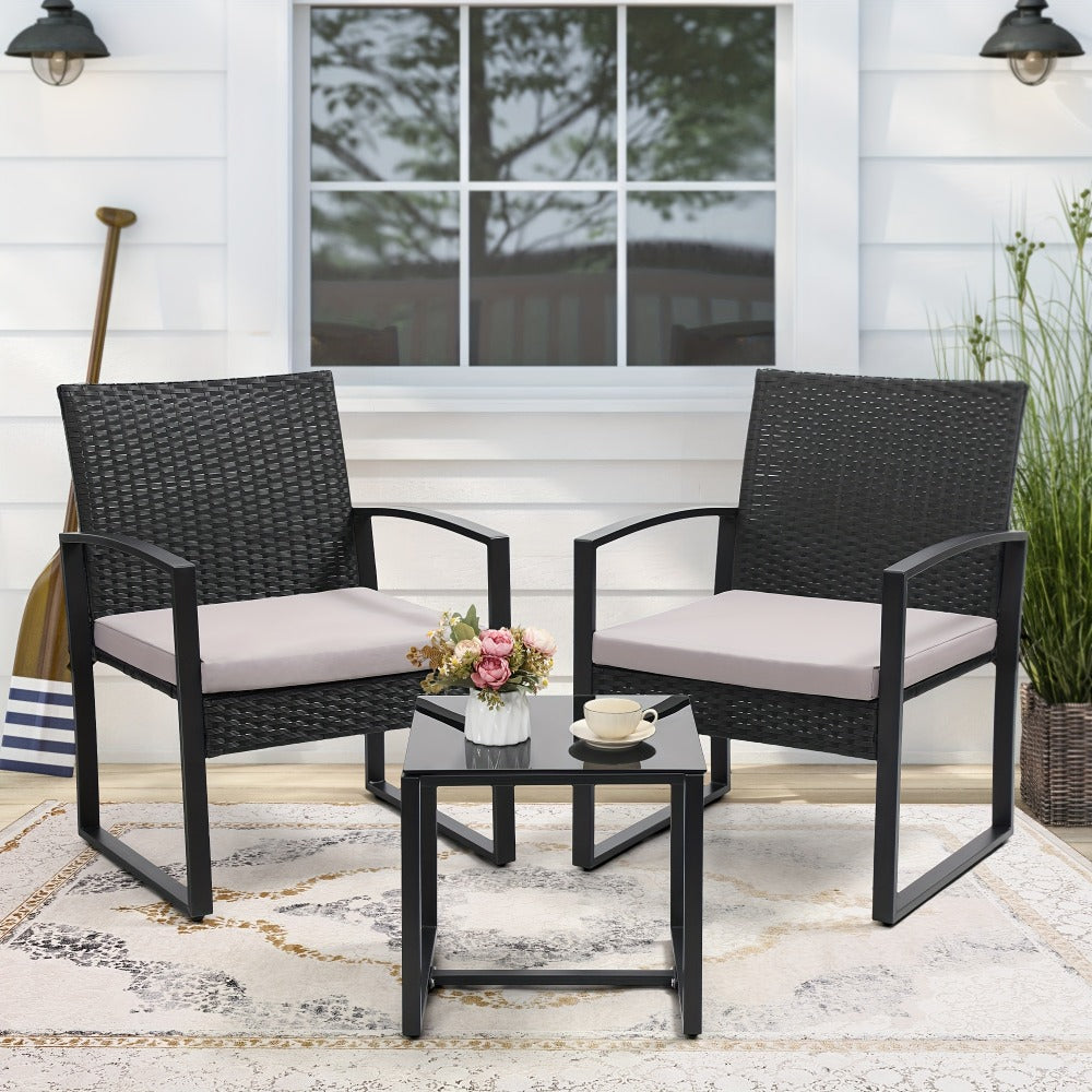 3-Piece Wicker Patio Bistro Set with Two Chairs Included for Practical Everyday Home Use detail image - detail view 3