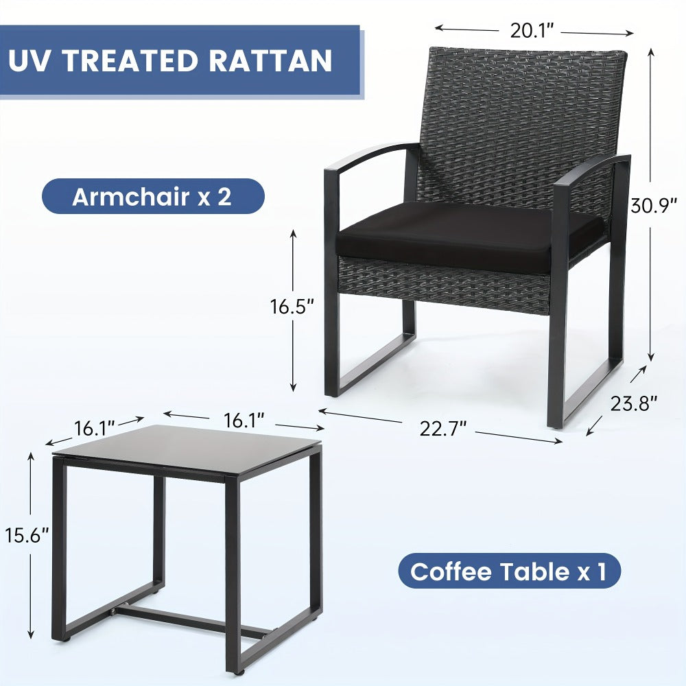 3-Piece Wicker Patio Bistro Set with Two Chairs Included for Practical Everyday Home Use detail image - detail view 4