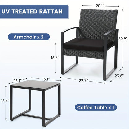 3-Piece Wicker Patio Bistro Set with Two Chairs Included for Practical Everyday Home Use detail image - detail view 4