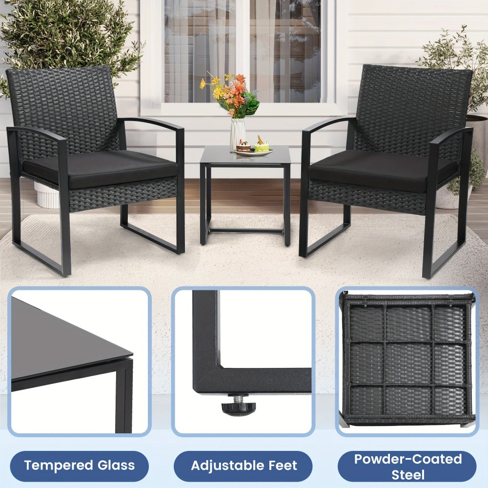 3-Piece Wicker Patio Bistro Set with Two Chairs Included for Practical Everyday Home Use detail image - detail view 6
