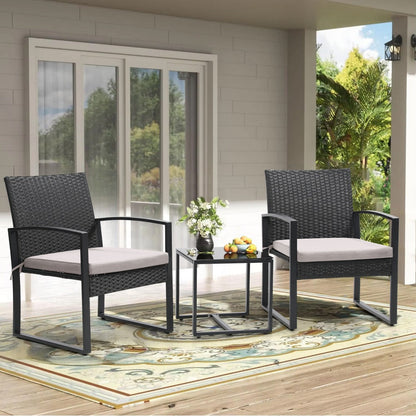 3-Piece Wicker Patio Bistro Set with Waterproof Protection and Two Chairs Included detail image - detail view 15