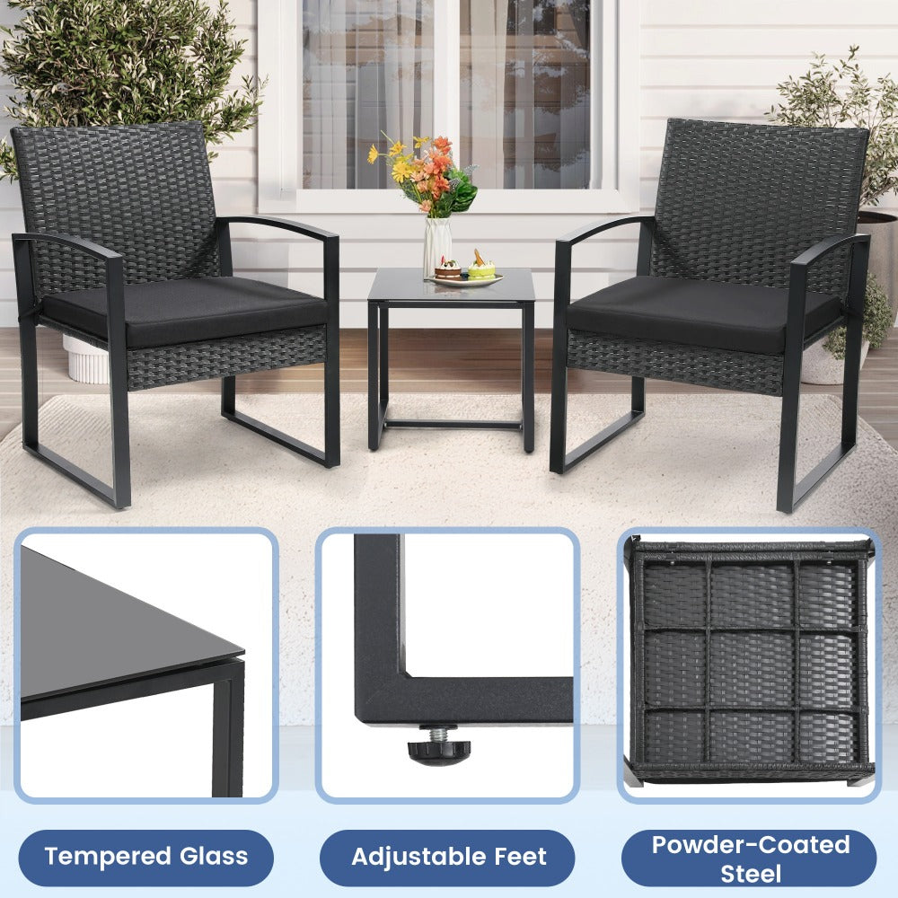 3-Piece Wicker Patio Bistro Set with Waterproof Protection and Two Chairs Included detail image - detail view 18