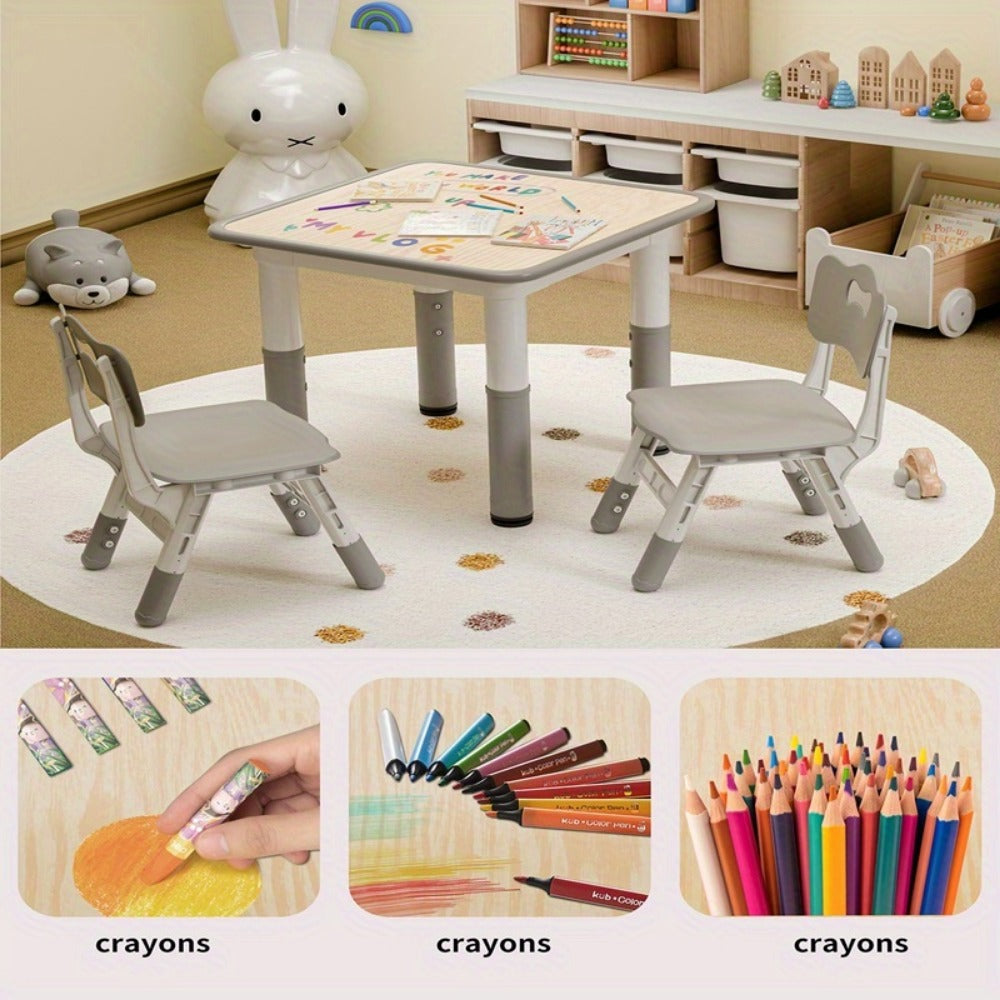 Kids Furniture Set, Toddler Table and Chair Set 3-Piece Height-Adjustable Wooden Kids shown in the main product view