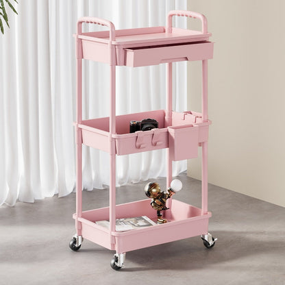 3-Tier 360° Rotating Rolling Utility Cart with Storage Drawers and 360° Swivel detail image - detail view 11