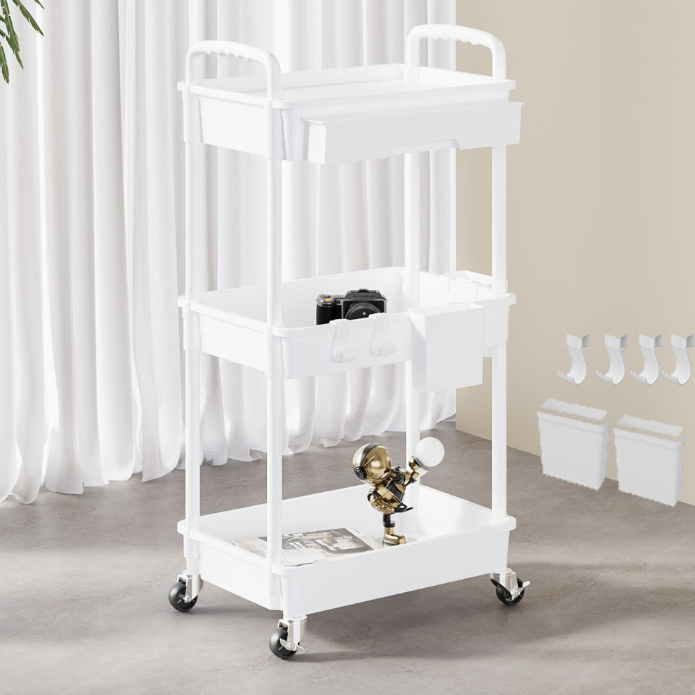 3-Tier 360° Rotating Rolling Utility Cart with Storage Drawers and 360° Swivel detail image - detail view 5