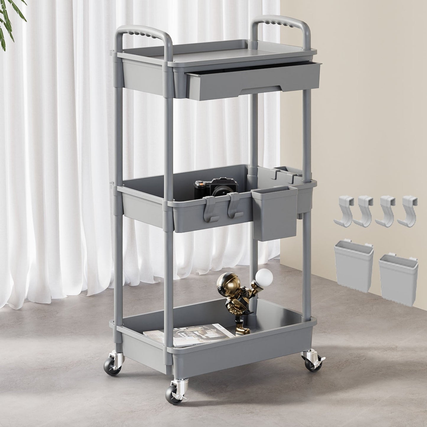 Rolling Utility Cart shown in the Gray, 3 Tier option