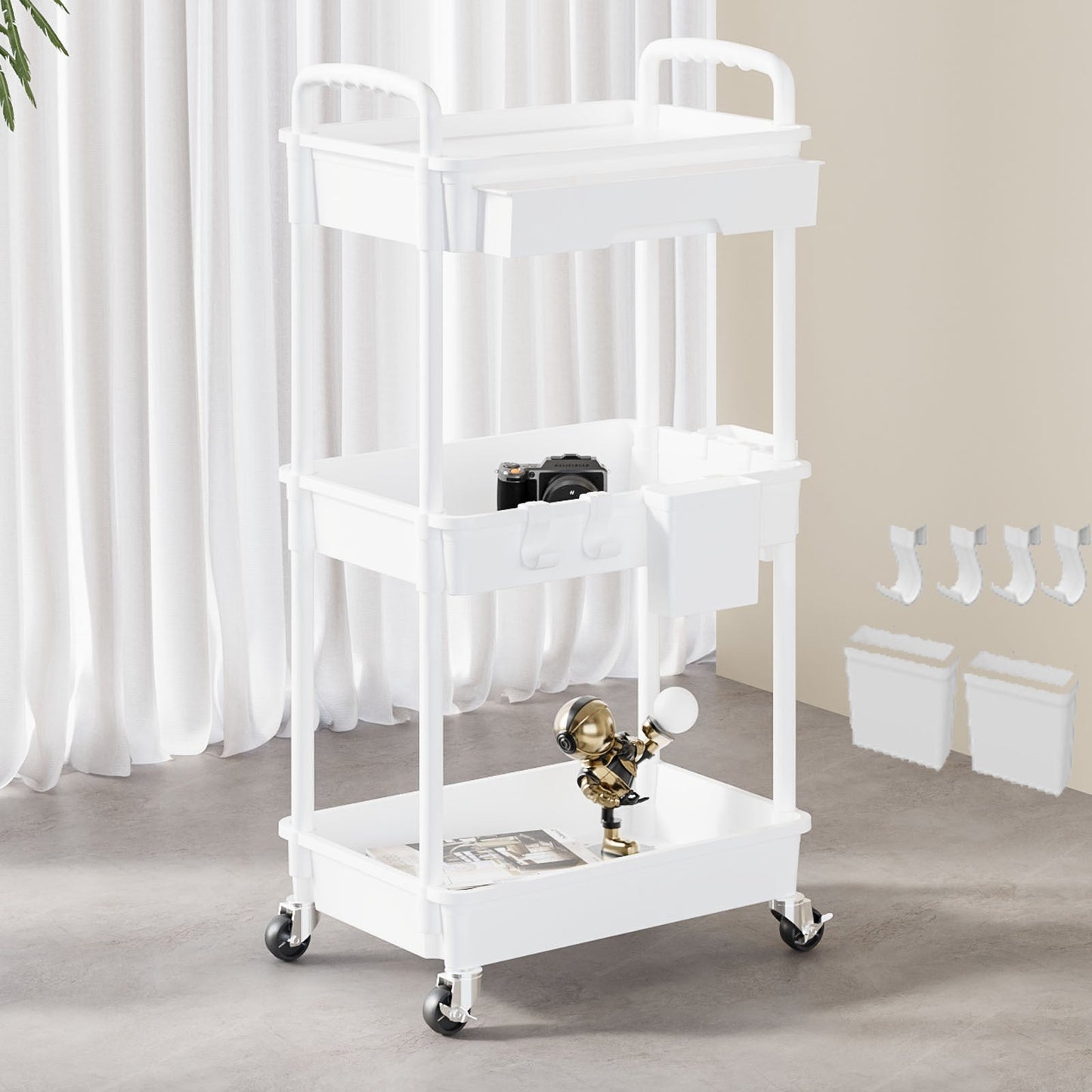 Rolling Utility Cart shown in the White, 3 Tier option
