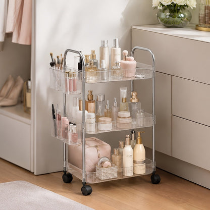 3-Tier Acrylic Rolling Storage Carts And Utility Carts with 360° Swivel for Living Room detail image - detail view 8