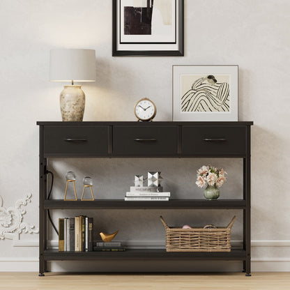 3-Tier Fabric Console Table with Charging Station for Work, Display, and Everyday Use detail image - detail view 6