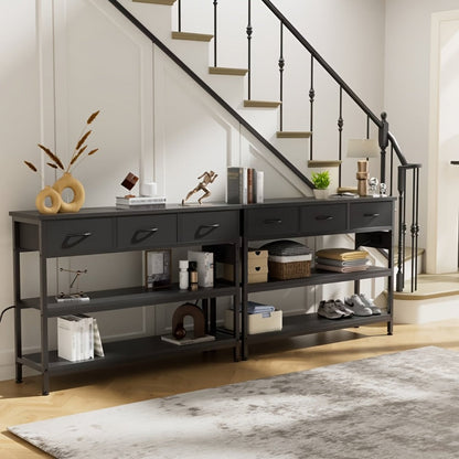 3-Tier Fabric Console Table with Charging Station for Work, Display, and Everyday Use detail image - detail view 8