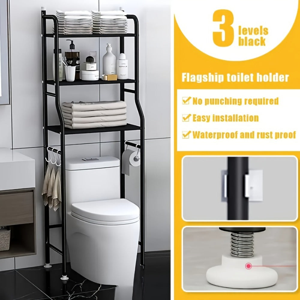 Bathroom Storage Rack, 3-Tier Over Toilet Storage Rack with Frame No Drill Metal Bathroom shown in the main product view