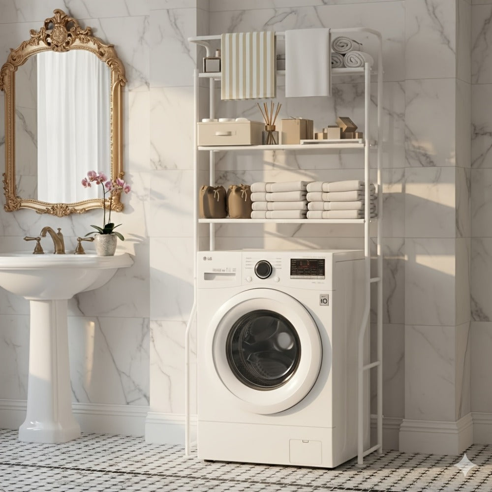 Over the Toilet Storage, 3-Tier Over Toilet Storage with Baskets & Hanger Rods, Metal shown in the main product view