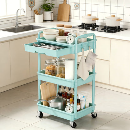 3-Tier Plastic Rolling Utility Cart for Living Room and Bedroom detail image - detail view 3