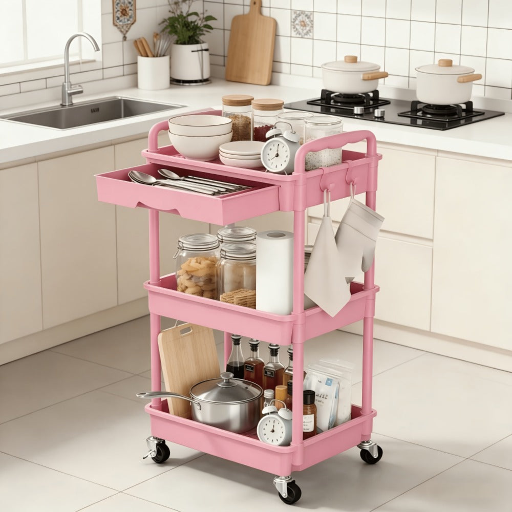 3-Tier Plastic Rolling Utility Cart for Living Room and Bedroom detail image - detail view 9