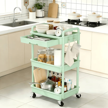 Rolling Utility Cart shown in the Green, 3 Tiers option