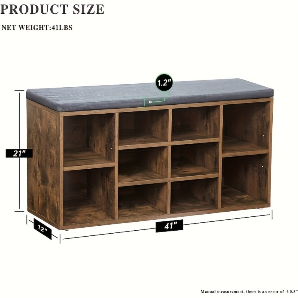 3-Tier Upholstered Storage Bench with Padded Seat and Multiple Color Options for Entryway detail image - detail view 4