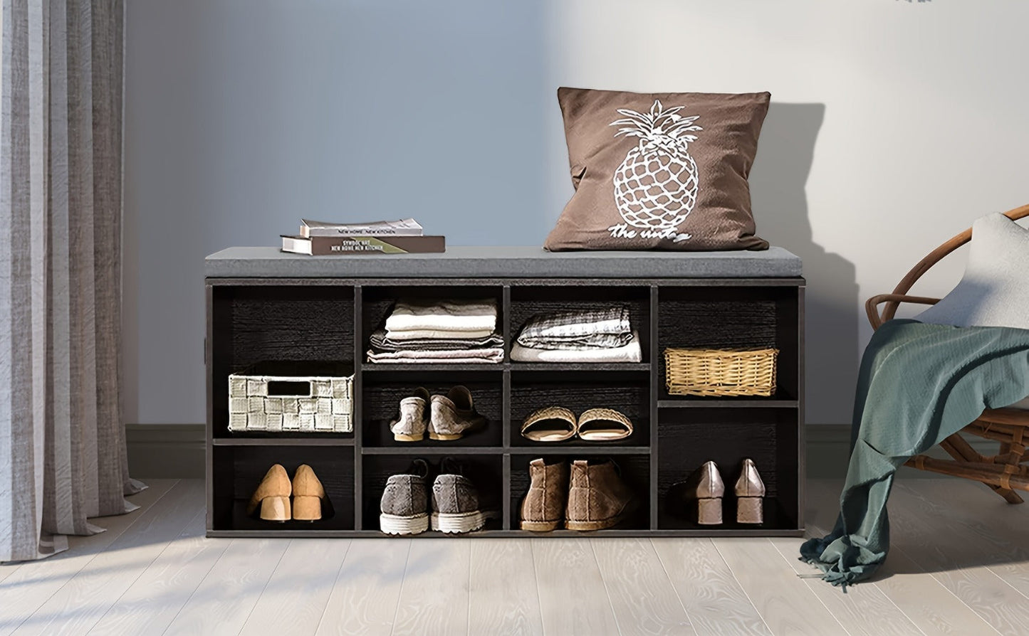 3-Tier Upholstered Storage Bench with Padded Seat and Multiple Color Options for Entryway detail image - detail view 9