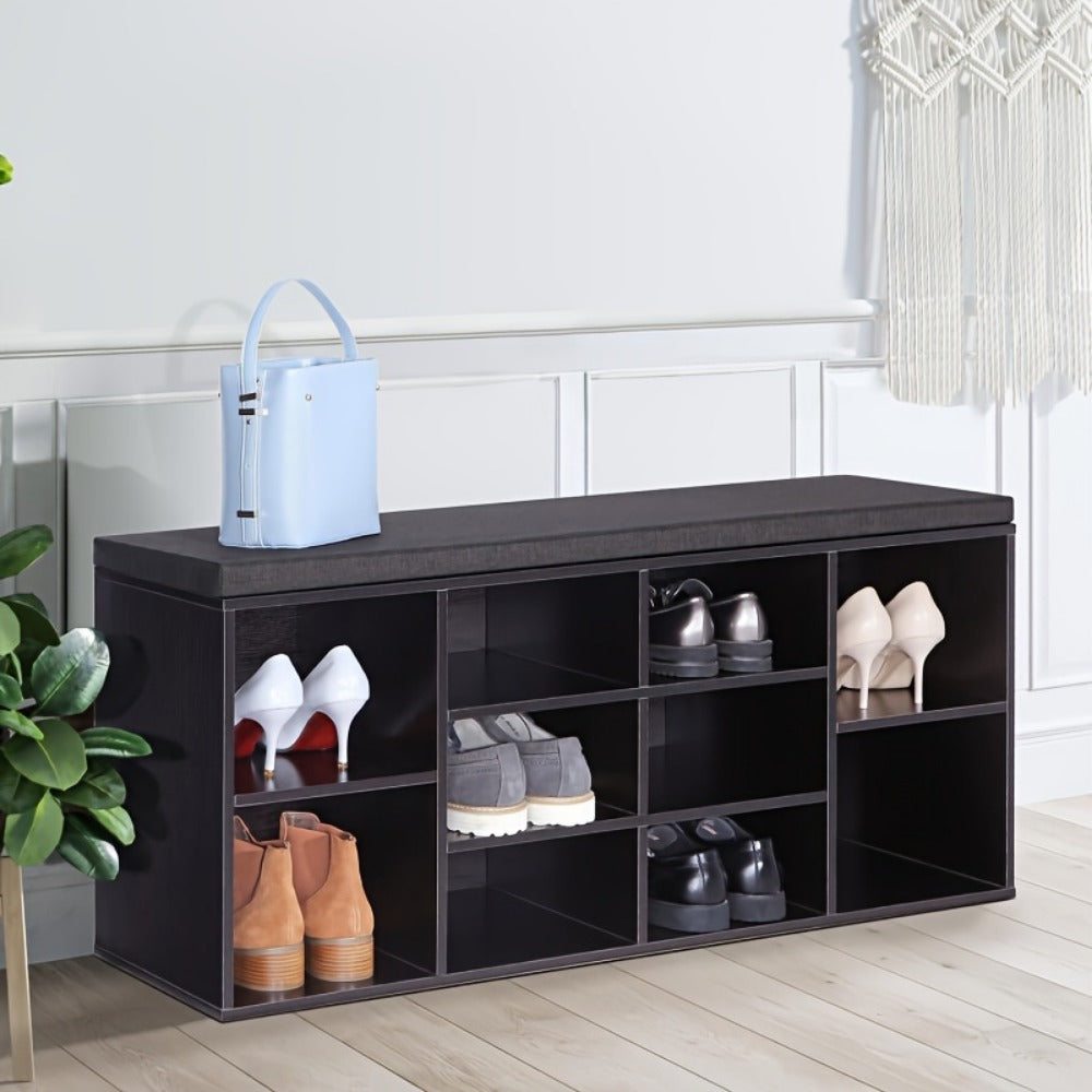 Storage Bench, Shoe 3-Tier with 10 Adjustable Cubbies Upholstered Entryway Bench Organizer shown in the main product view