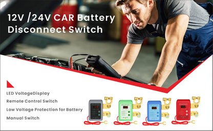 Car Battery Auto Power Off Switch with LED Voltage Display – 12V/24V Anti-Drain Protection, Low Voltage Alarm