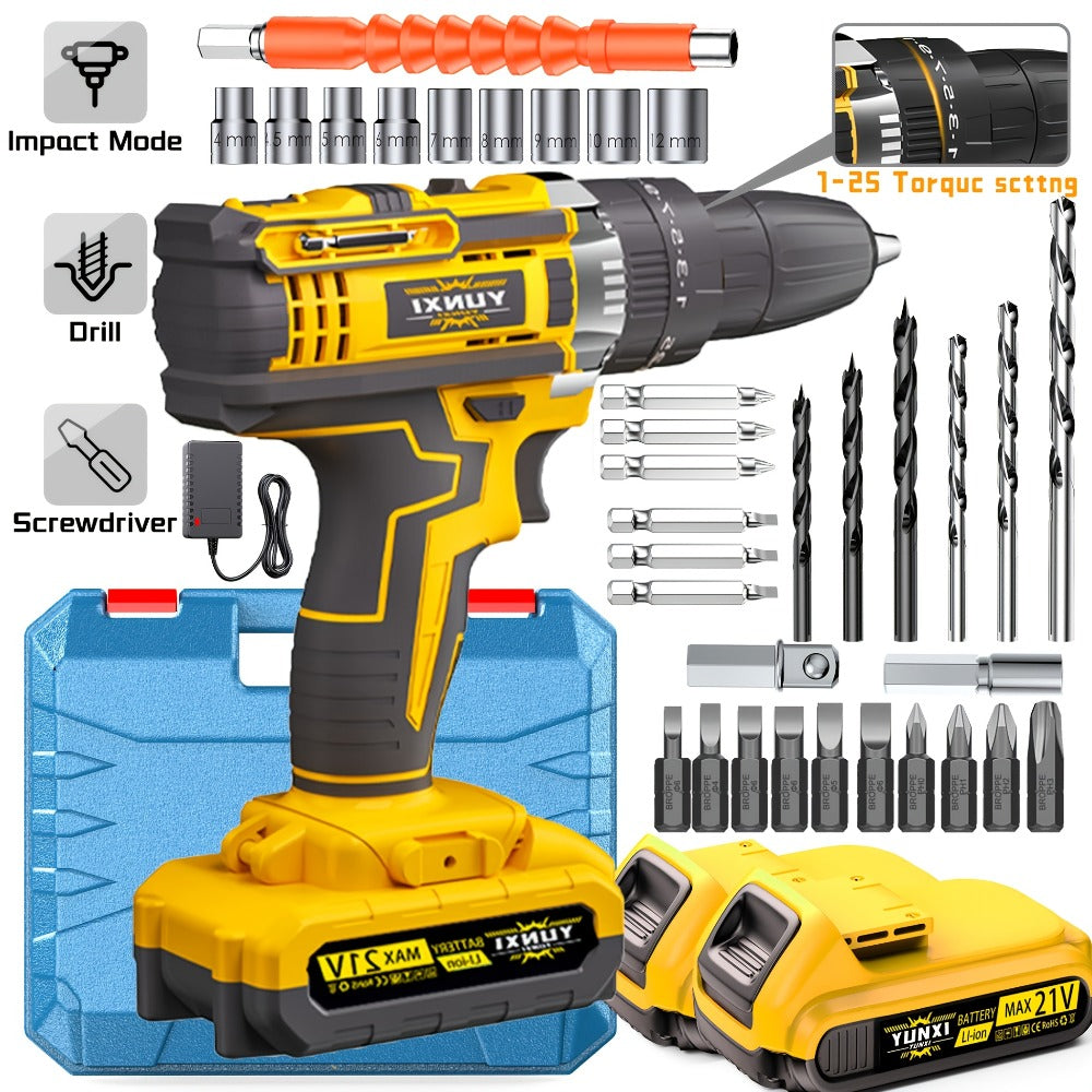 Cordless Impact Drill Set 21V - Wireless Power Drill with Battery & Quick Charger, Multifunctional Tool Kit for Home