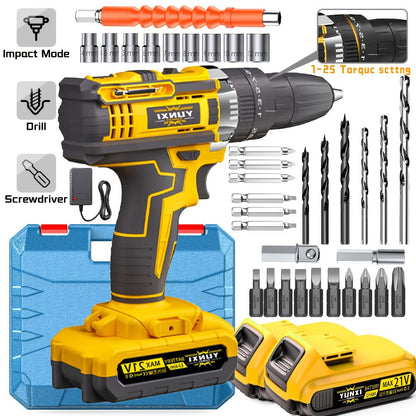 Cordless Impact Drill Set 21V - Wireless Power Drill with Battery & Quick Charger, Multifunctional Tool Kit for Home